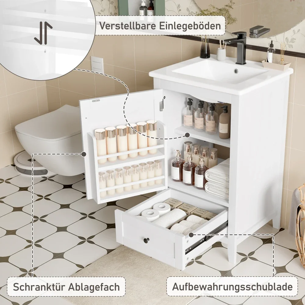 51 x 46 x 85 cm, bodenstehender Badezimmerschrank – Keramikwaschbecken, geräuschlose Schublade mit großem Fassungsvermögen, für Badezimmer, einfache Installation – Detail 4