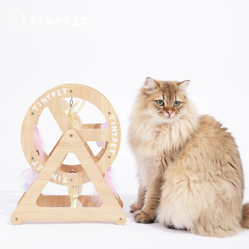 

Вращающаяся игрушка для кошек Tinypet с большим колесом, вращающийся на 360 °, из бамбукового материала, колесо обозрения, котенок, игровая вещь, интерактивный звонок с пером