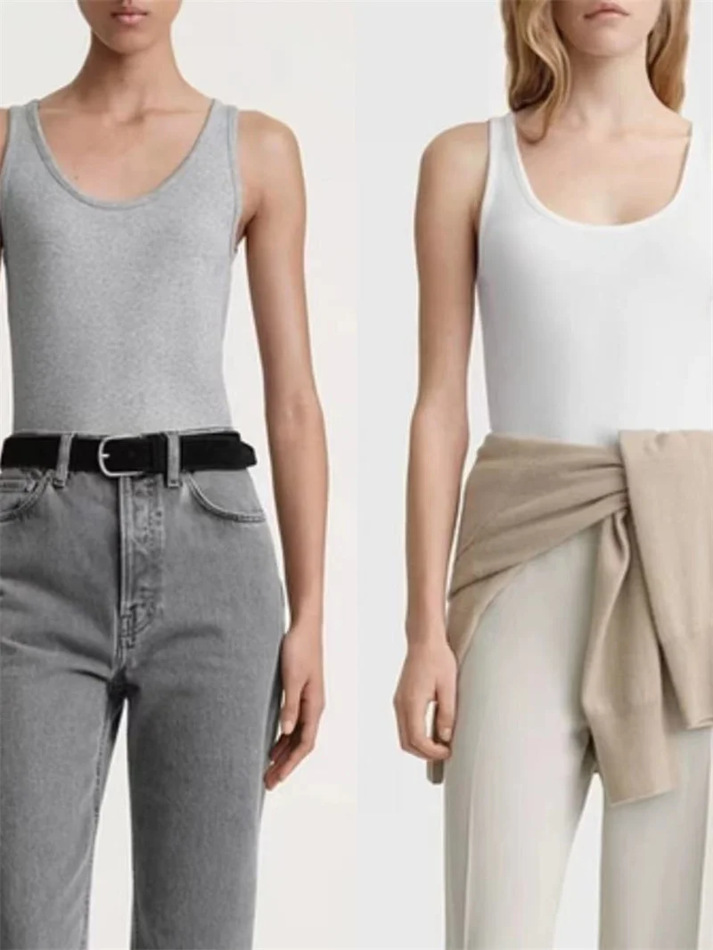 

Женский трикотажный жилет в полоску, облегающий однотонный топ без рукавов с U-образным вырезом, подходящий ко всему, лето 2024