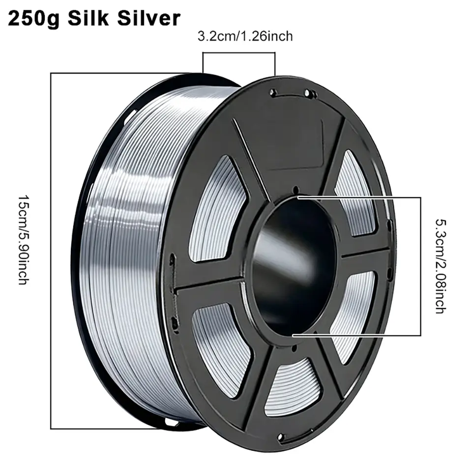 3D Filament 1.75, Shiny Silk PLA Filament with Smooth Silky Surface,Dimensional Accuracy +/- 0.02mm,Silk Silver 250G image 5