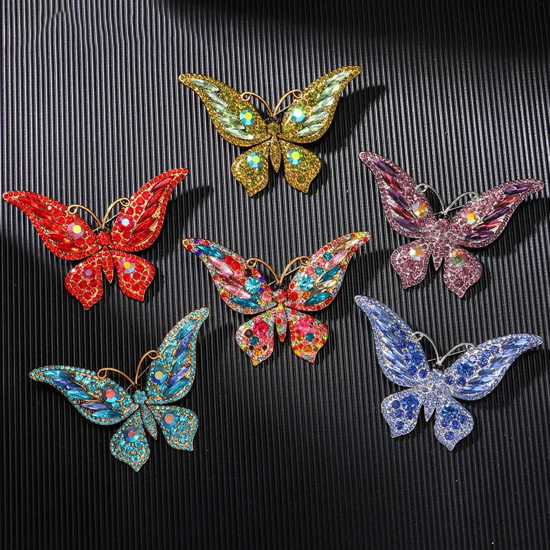 Colorful Butterfly Rhinestone Brooches For Women Shiny Crystal Lapel Pin Trendy Clothing Accessory Jewelry Wedding Party Gifts