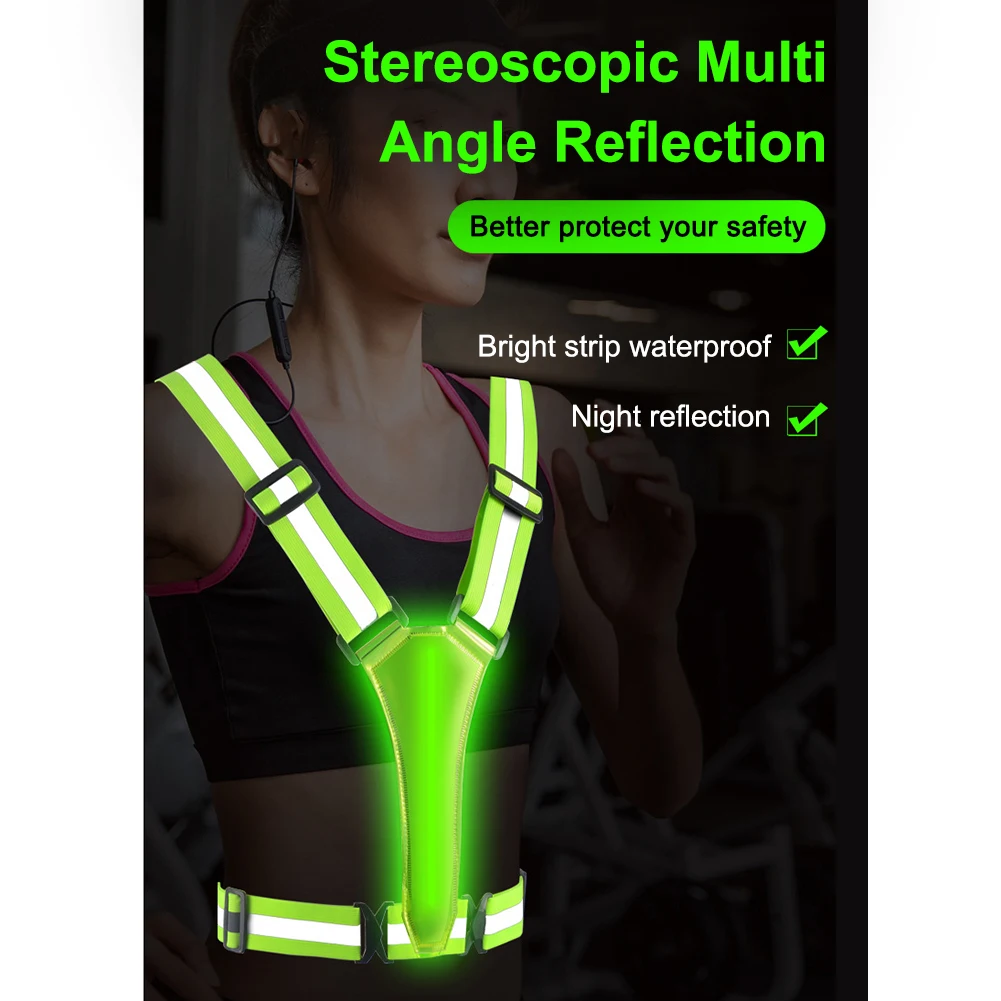 LED Running Vest USB Rechargeable Reflective Glowing Reflector Straps Adjustable Night Running Vest High Visibility 
