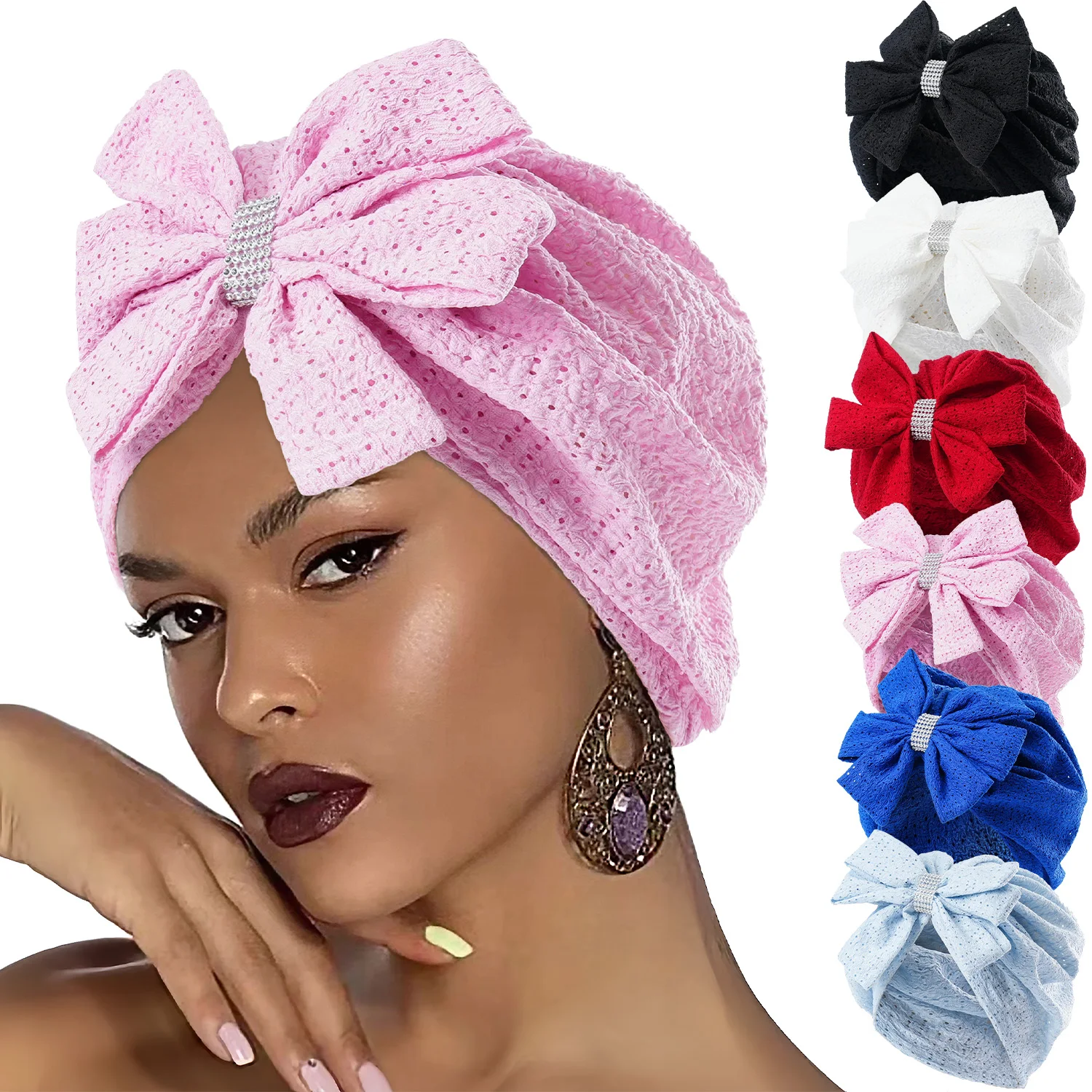 Summer Women's Fashion Bows Hat Bonnet Solid Color Hollow
