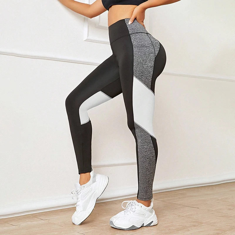 Yoga Pants Colorblocked High Waist Women Tummy Control Workout Leggings With Pockets