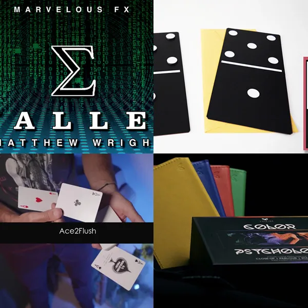 

The E Wallet by Matthew Wright， 2D Dice Prediction by Sorcier Magic， Ace2Flush by Yoann F， Color Psychology by Adam Wilber