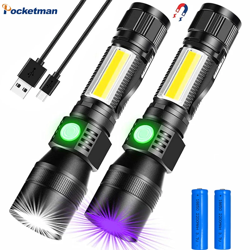 Multifunctional LED Flashlight UV Light/White Light/Red Light 7 Switch Modes Flashlights Waterproof Torch Zoomable Flashlight hunting torches Flashlights