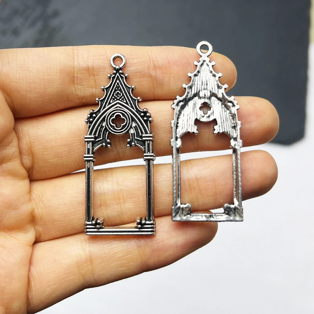 2개 세트 고딕 빈티지 중공 성채 교회 펜던트 DIY 액세서리 귀걸이 목걸이 및 보석용