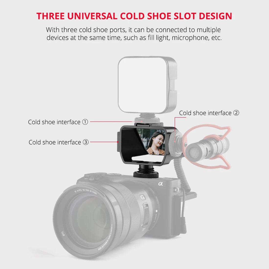 Universeller Kameraspiegel, Klappbildschirm, Selfie Vlog, 3-Kaltschuhhalterung für Fujifilm XT5 X-T4 für Sony ZV-E10 Nikon Z7 Z6 DSLR-Kamera – Detail 4