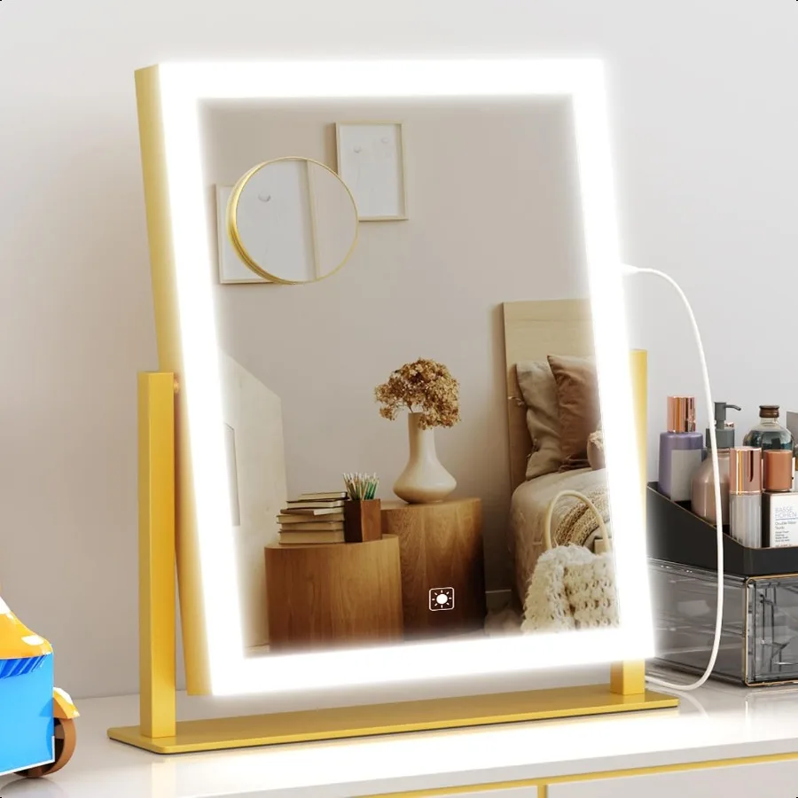 Lighted Makeup Mirror Hollywood Vanity Mirror with Lights Three Color Modes Detachable 10X Magnification Mirror Smart Touch Con