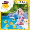 48 Pcs Rubber Duck Bath Toy Bulk Yellow Duck Car Ornaments with 12 Sunglasses 12 Cowboy Hat 12 Bow 12 Necklace 8 Earphones 2