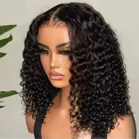 Perruque en cheveux humains vierges Jerry Curly de 34 pouces, noir naturel, perruque frontale en dentelle HD transparente 13x4, pré-coupée avec ligne de cheveux naturelle 1