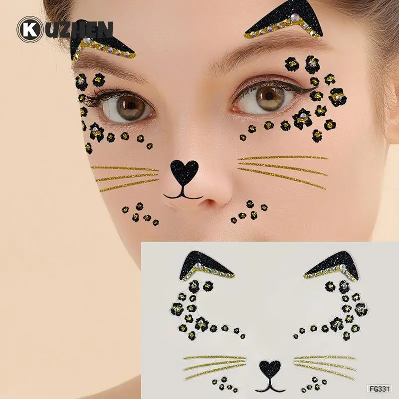 

3D Acrylic Drill Sticker Cute Cat Face Stickers Ball Party Face Decoration Diamond Masquerade Temporary Tattoo Stickers