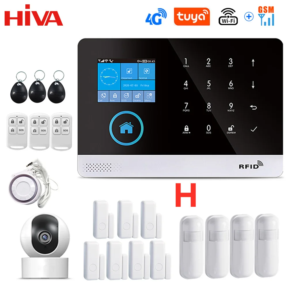 PG-103 4G 3G GSM Wireless Alarm System with IP Camera Tuya SmartLife APP Control for Home Security Alarm PIR Sensor Door Sensor 