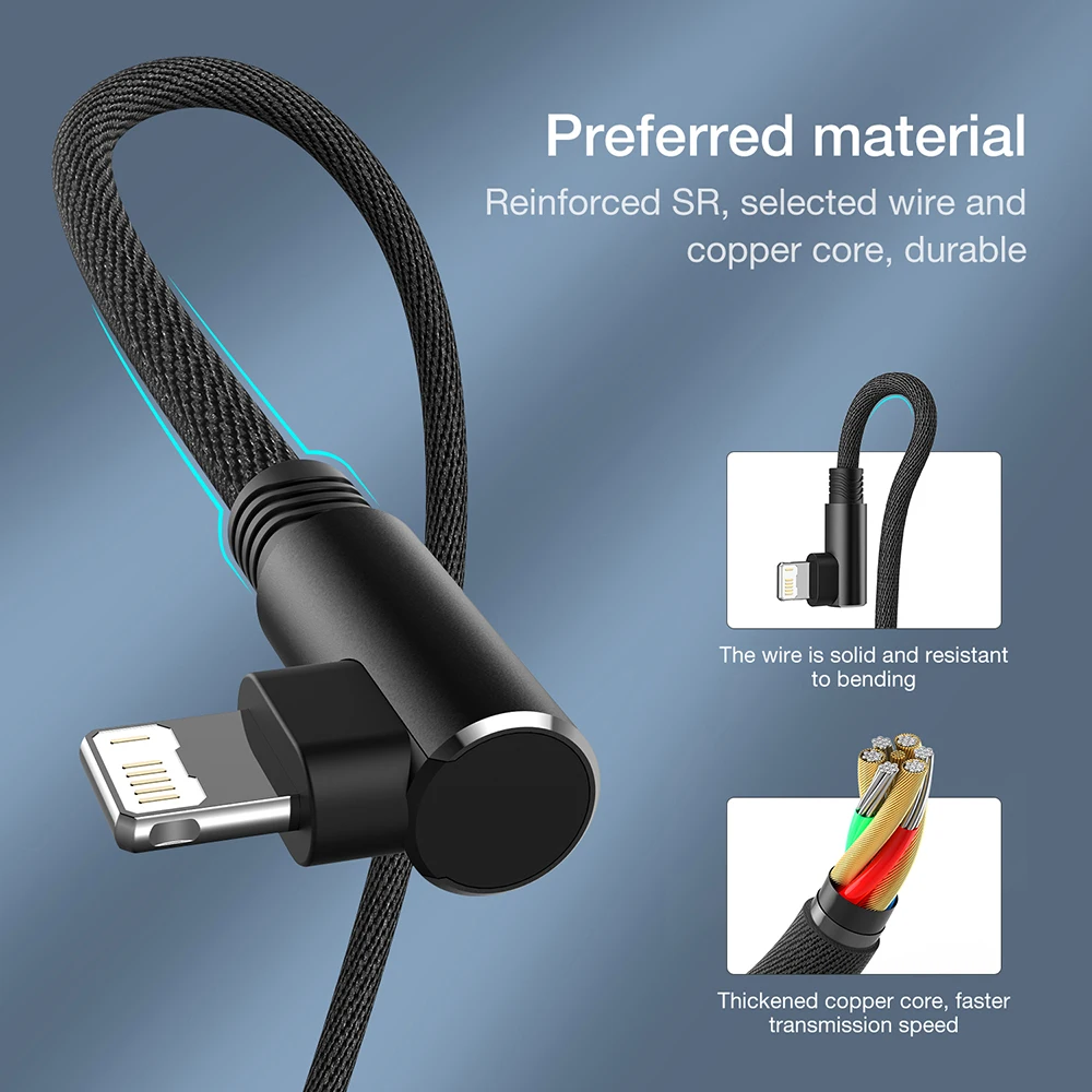Premium Right-Angle Lightning USB Charging Cable - Available in Multiple Lengths