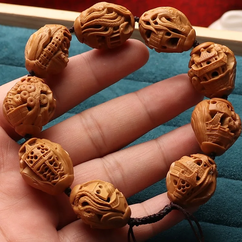 

Nut Carved Hollow out Suzhou Olive Hu Old Core Top Ten Garden Bracelet Handheld Artsy Object Men