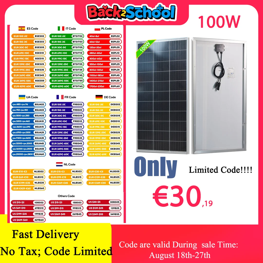 Portable Solar Panel Solar Charger Panels Solar Panels Solar Panel 100w 120w140w 160w 18V Rigid Solar Panel 25 Year Photovoltaic Monocrystalline Cell 12V Battery Charge