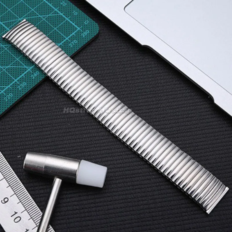 Durable Stainless Steel Elastic Metal Watch Strap - Polished Matte Finish