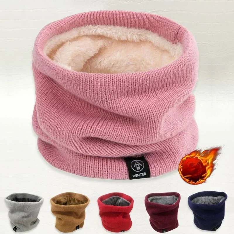Winter Scarf Women Men Solid Knitting Collar Thick Warm Velveted Ring Scarves Neck Warmer High Quality Allmatch Muffler Ski Mask
