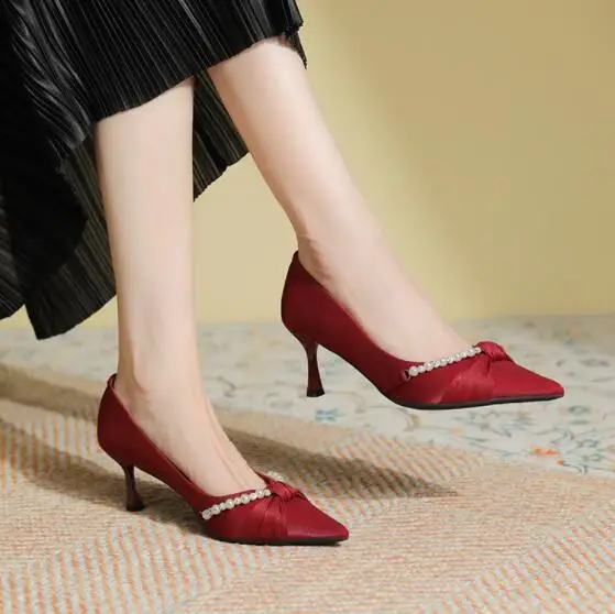 MM Dress Shoes High Heels Leather Suede Wedding Shoe Women Luxury Glitter Rivets Triple Patent Fashion Party 6