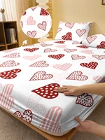 1 Simple modern Heart-Shaped Geometry printed matte Fitted Sheet, bedroom printed bed cover, bedding (excluding pillowcases) 1