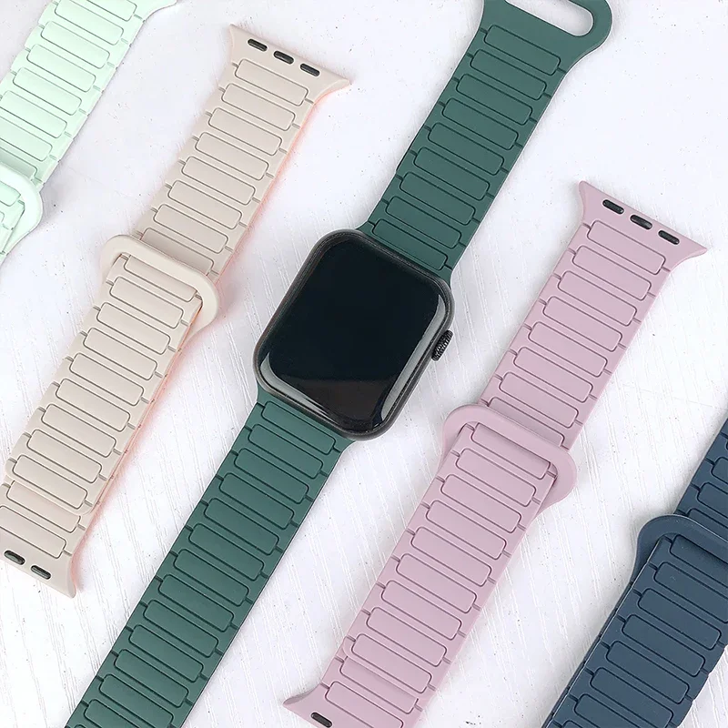 애플 워치 울트라 밴드용 스트랩, 49mm, 44mm, 40mm, 45mm, 38mm, 41mm, 42mm, 마그네틱 실리콘 팔찌, 아이워치 시리즈 9, 8, 7, 6, Se 2