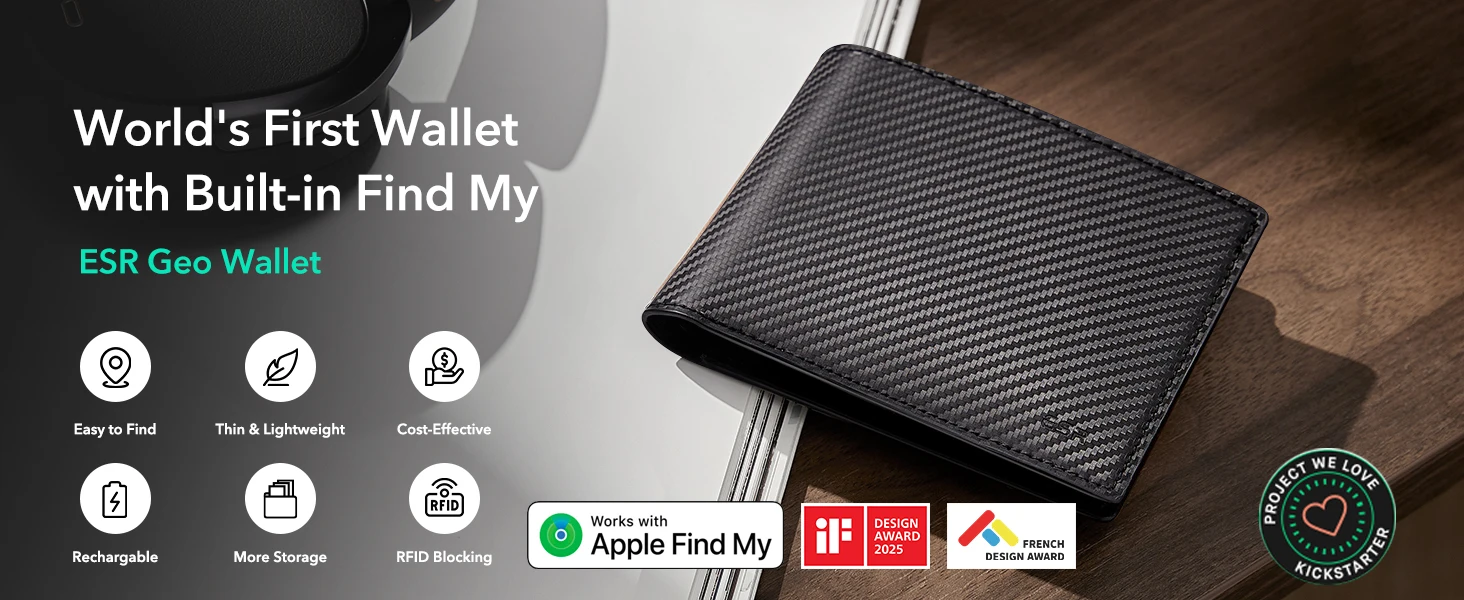 Billetera inteligente ESR con rastreo integrado y diseño galardonado