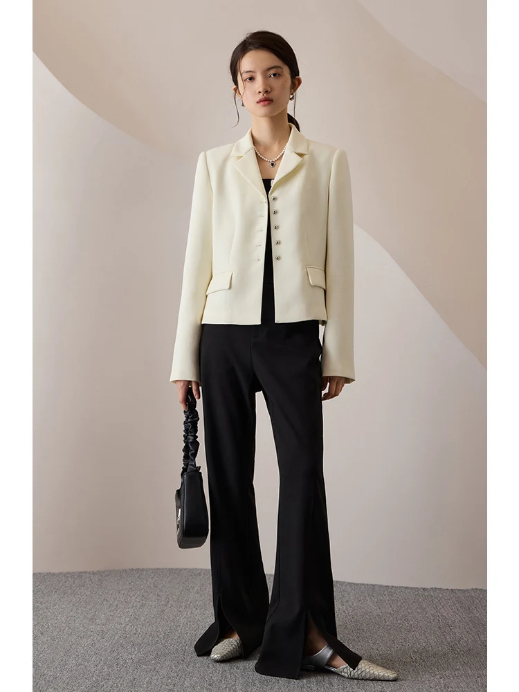 ZIQIAO White Thin Shoulder Pad Front Shoulder Suit Jacket for Women 2023 Early Autumn New High-end Slim Blazer Coat for Female