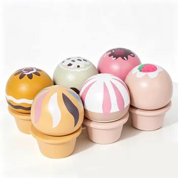 Giocattoli in legno a forma di gelato per bambini, gioco di simulazione, gioco classico in legno, gioco educativo Montessori STEM, set regalo per bambini