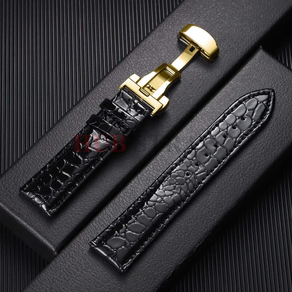 Leder-Uhrenarmbänder mit Krokodilmuster-Design, automatische Schnalle, für Herren und Damen, Business-Uhrenarmband, 12/14/16/18/19/20/22 mm Uhrenarmbänder – Detail 19