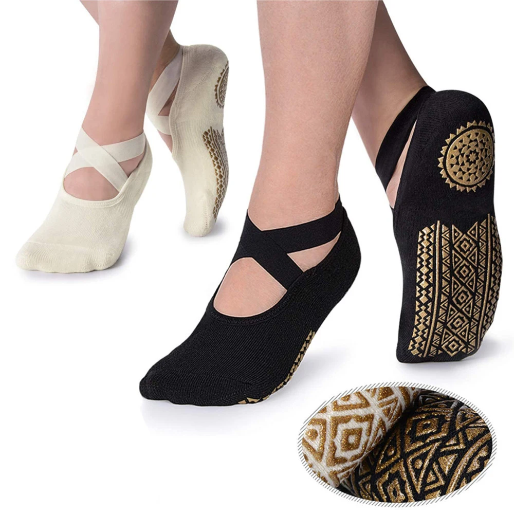Womens Socks 1 Pair Socks for Women Non-Slip Grips & Straps Bandage Cotton Sock For Pilates Pure Barre Ballet Dance Barefoot Workout