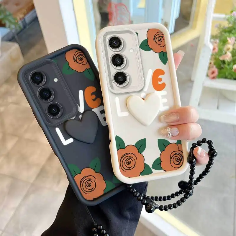 3 pezzi (custodia per telefono con motivo rosa a cartone animato + cordino + decorazioni artigianali) adatte per custodia per telefono Galaxy A14 4G/A15/A12/A14 - immagine 2