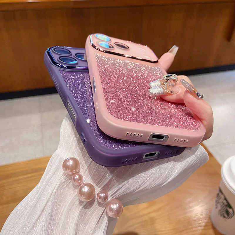 Modische Glitzer-Farbverlaufshülle für iPhone 17 Pro Max Air 16 15 14 13 12, weiche Silikon-Linsenfolie, vollständige, stoßfeste Abdeckung – Detail 2