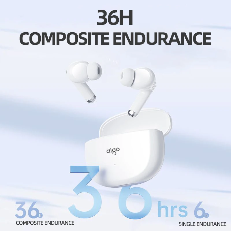 Aigo Noise Cancelling Headphones Wireless In Ear Bluetooth 5.3 Headphones Sport Long Lasting Earphone Low Latency Dynamic Earpod
