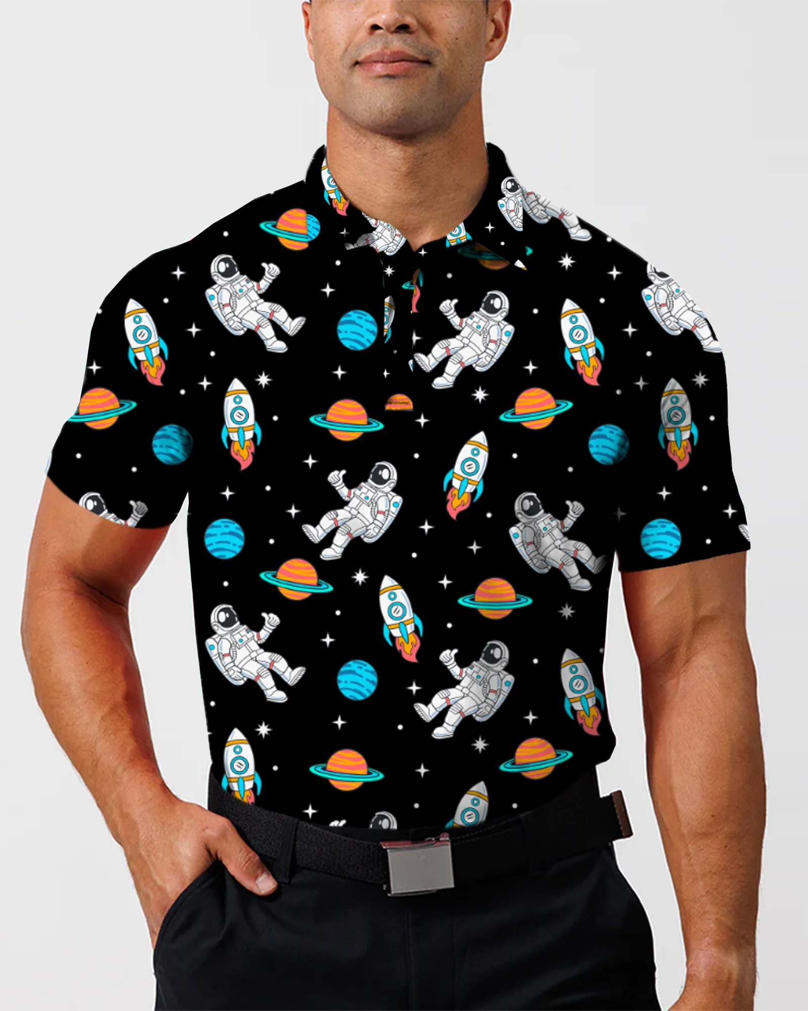 

Space Man Polo T-Shirts Art Print Trending Shirt Summer Short-Sleeve Custom Clothing