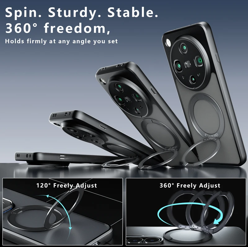 ELVEV Magnetic Shockproof Matte Phone Case with Rotating Ring Bracket