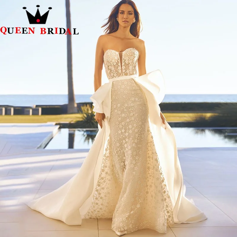 

Exquisite Appliques Lace Wedding Dresses Detachable Train Sweetheart Mermaid Bridal Gowns Vestido De Noiva Custom S97Y