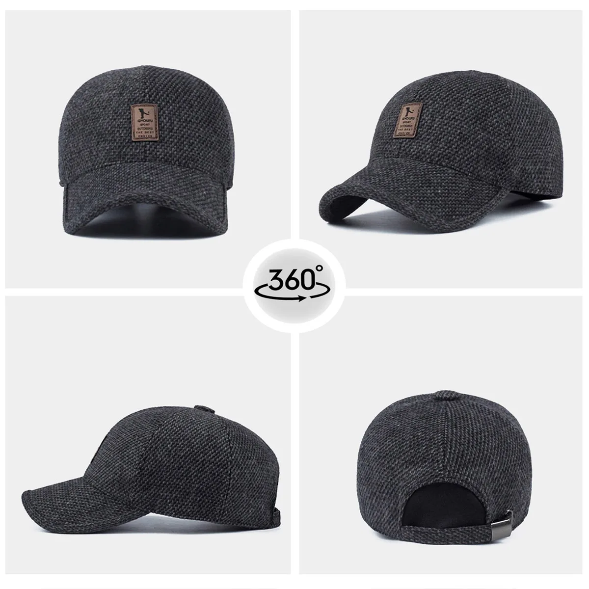 Middle-Aged and Elderly Men's Hats for Autumn and Winter, Warm Ear-Protecting Caps for the Elderly, Dad and Grandpa Fleece-Lined Baseball Caps