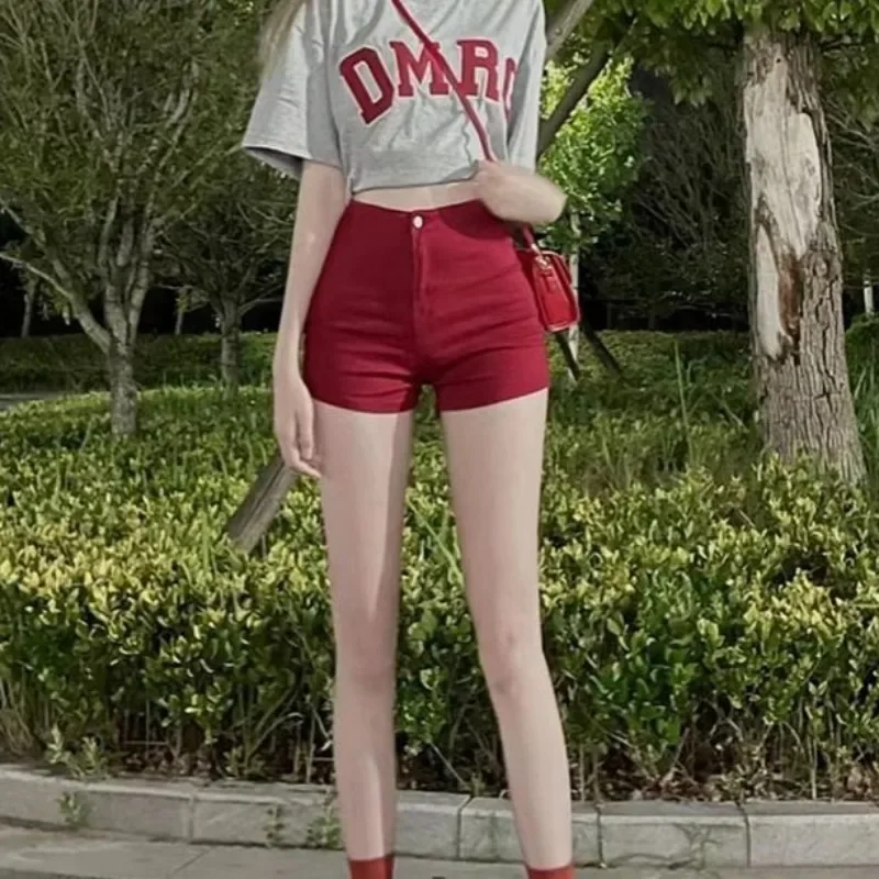 Women's Denim Shorts Summer Red Jorts Female Short Jeans Pants