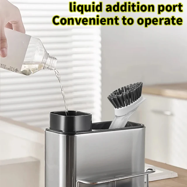 3-in-1 สแตนเลสสตีลเครื่องจ่ายสบู่ฟองน้ําผู้ถือช้อนส้อมจัดเก็บอ่างล้างจานถาดกันสนิม Drainer Rack 3