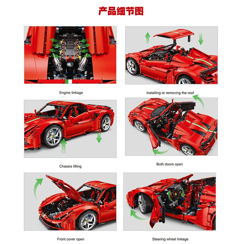 3781-teiliger Klemmbausteine Autos 1:8 F8 Supersportwagen Bausteine,Technische Ultimativer Sportwagen Modellbausatz, Sammler Statische Version Auto Bausteine Set Spielzeug für Jungen Erwachsene Sammlerstück Geschenke – Detail 4