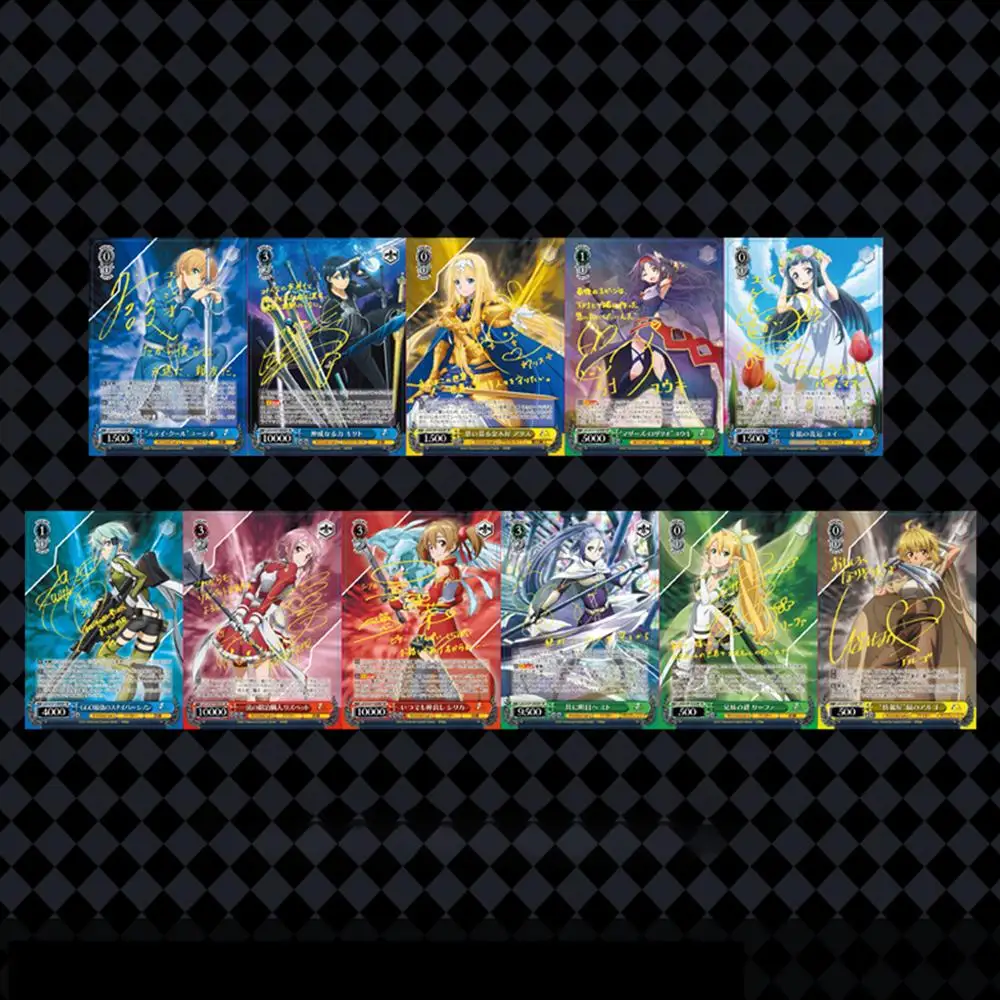 

11Pcs/set Diy Self-Made Cards Ws Sword Art Online Series Full Set of Gold Signed Flash Cards Non-Black and White Wings