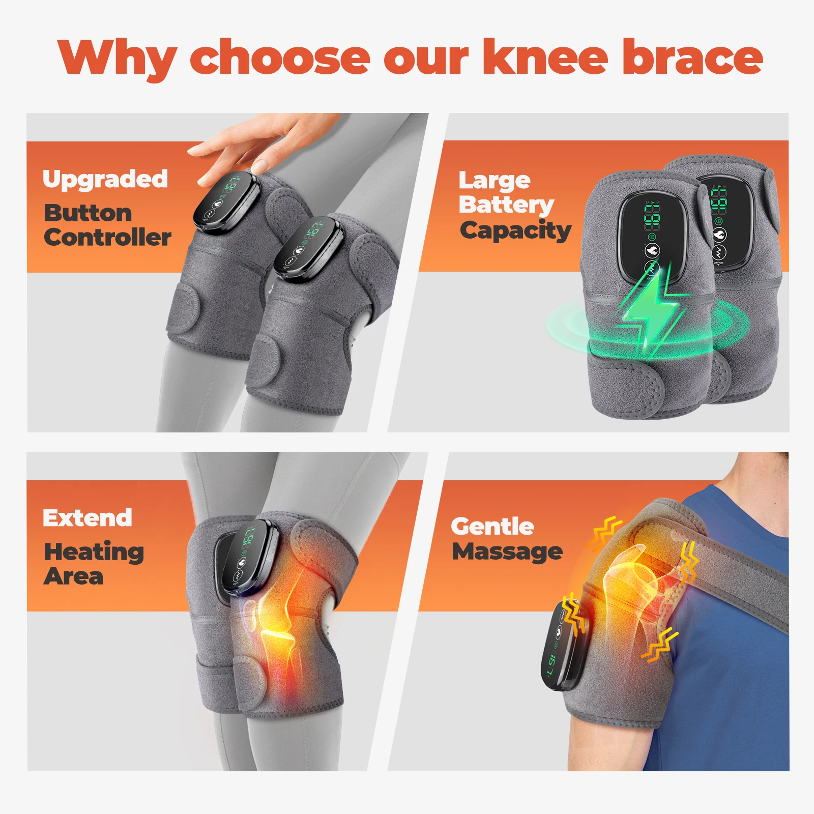 Thermal Knee Massager 3 in 1 Shoulder Knee Elbow Heating Massage Support Brace Rechargeable Vibration Pad Machine Muscle Relax