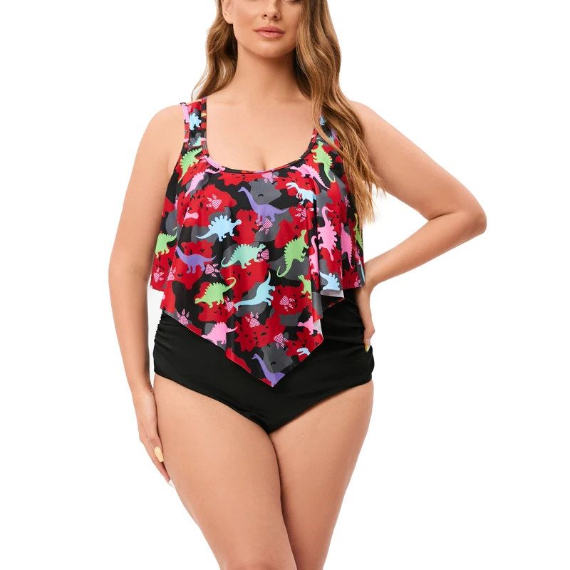 

2024 New Plus Size 10XL Two Piece Swimsuit Print Swimwear Women Ruffle Tankini Push Up Swimsuit Shorts Bathing Suit Large Size