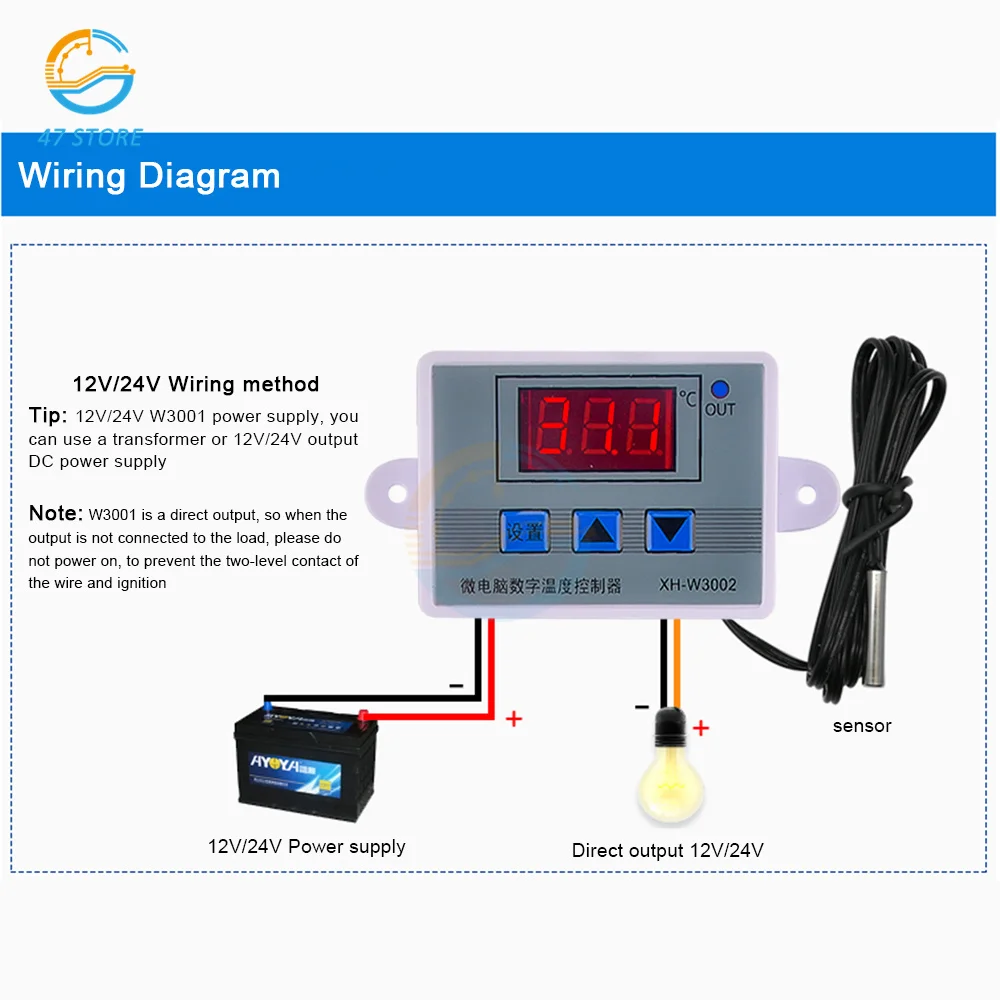 W3001 LED Digital Control Temperature Microcomputer Thermostat Switch Thermometer New Thermoregulator DC 12V 24V AC 110V 220V