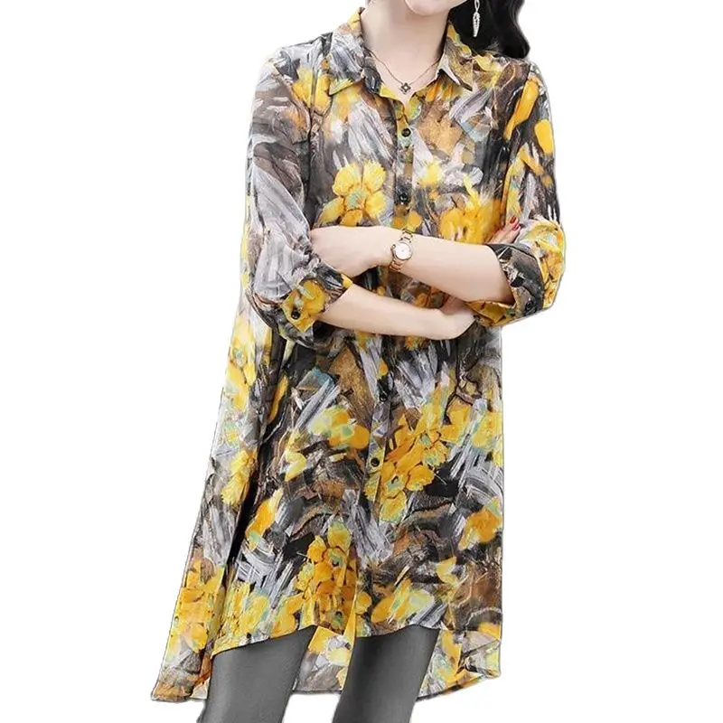 

Spring/Summer 2023 New Style Woman Loose Shirt Medium To Long Leisure Be All-Match Upper Garment Sun-Proof Lady Thin Overcoat