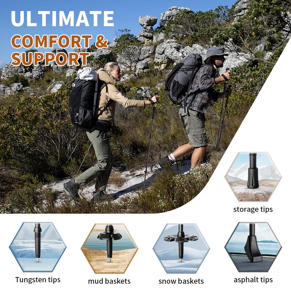 2PCS Aluminum Trekking Poles Collapsible Telescopic Hiking Sticks Lightweight Nordic Walking Canes Anti Shock Climbing Stick 4