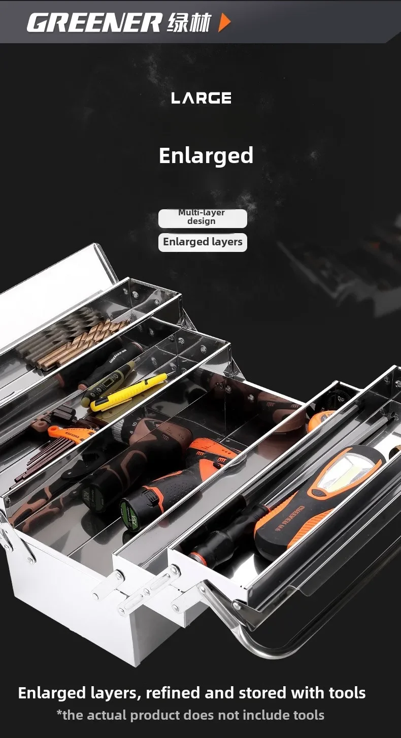 Heavy Duty Stainless Steel Toolbox with 3-Layer Folding and Carrying Handle - Industrial Grade for Home and Car 6