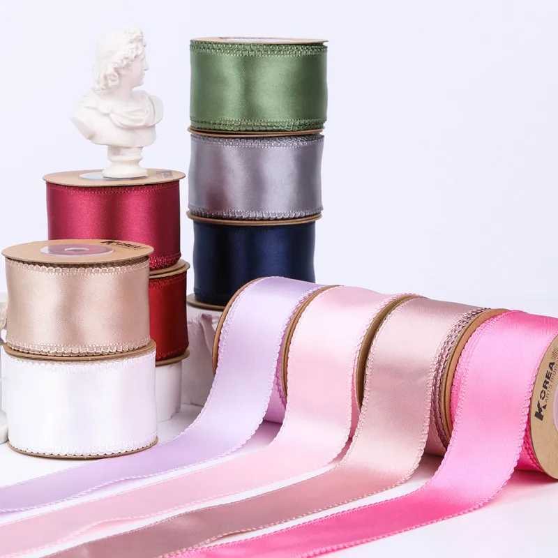 

High Quality Satin Ribbon Polyester Packing Material Supplies For Handmade Craft Gifts Box Wedding Bouquet Wrap Solid Color Tape