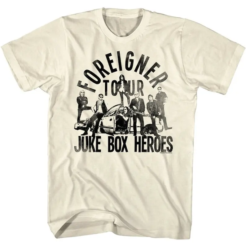 Juke Box Heroes 투어 디스트레스드 그래픽 티셔츠 남성용, 빈티지 락 ..