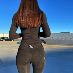 Melody estiramento namorado jean reta perna jeans das mulheres denim magro preto calças hip capris lápis jeggings femme empurrar para cima